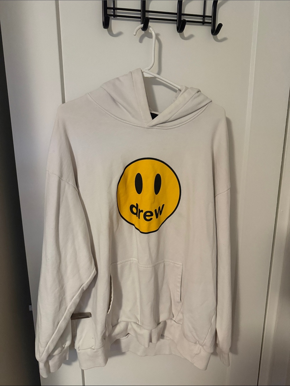 drew house White Hoodie with Yellow Smiley Logo